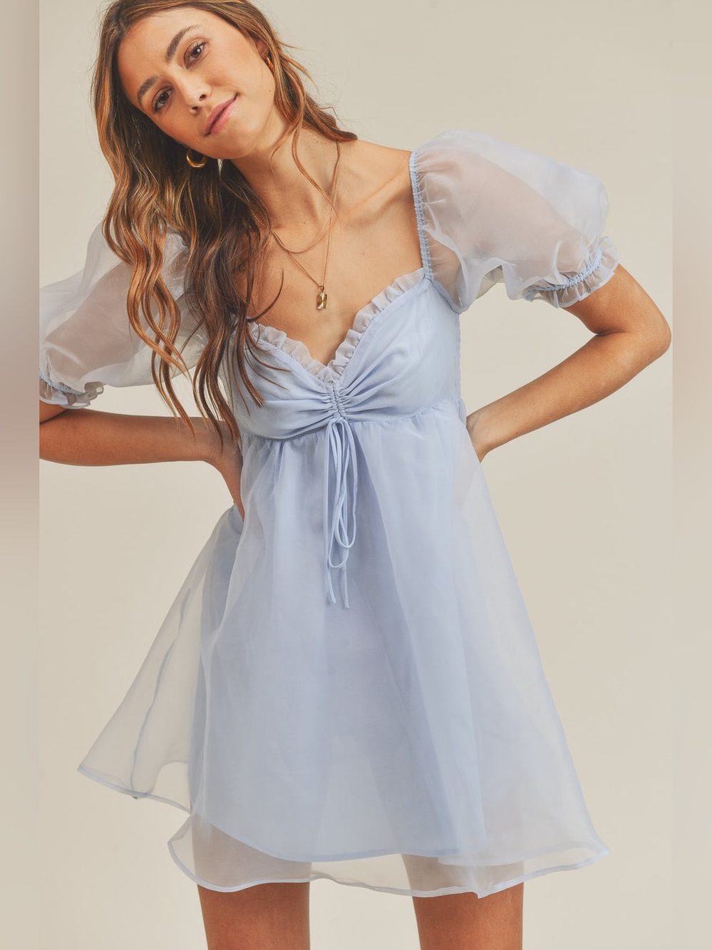 Altard State Light Blue Puff Sleeve Mini Dress large